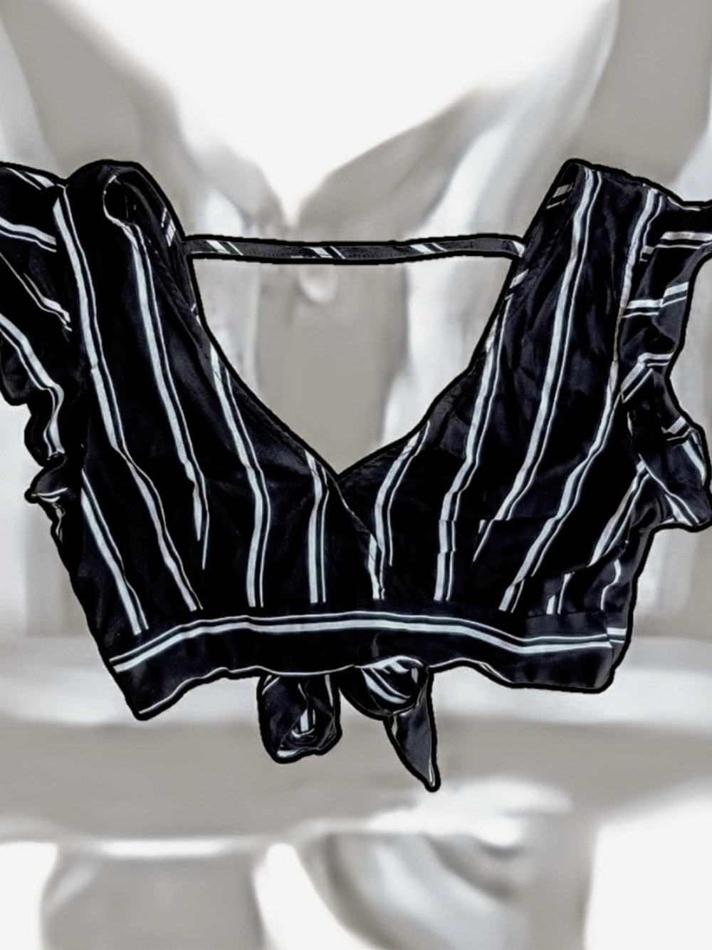 Striped Tie-Front V-Neck Crop Top - Black/White